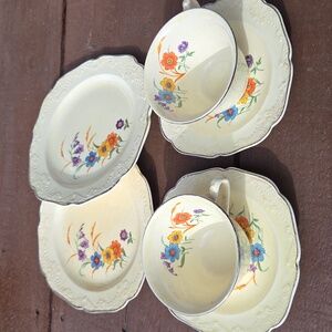 Papoco Plate Saucer Cup 6 pc Set, aged, crazing